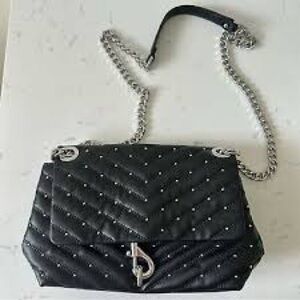 Rebecca Minkoff Black Quilted Crossbody with Silver Chain
